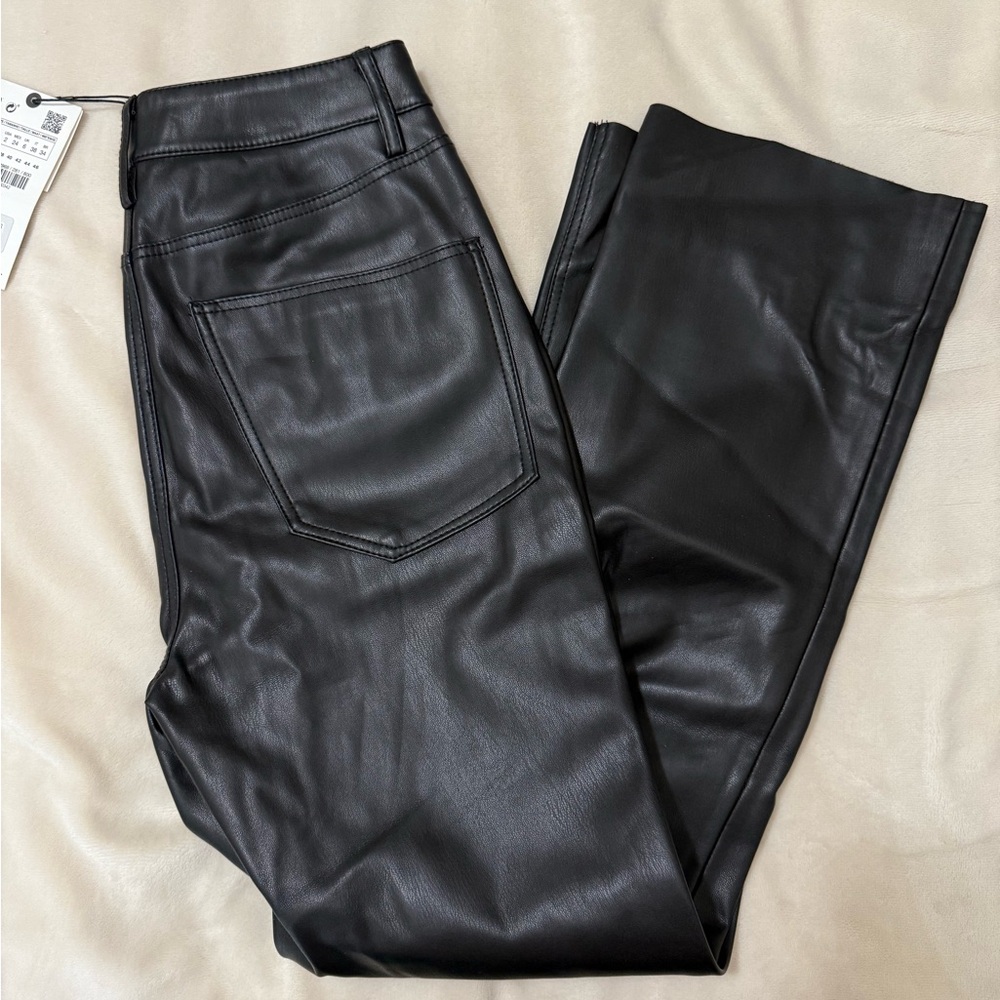 Zara Black Leather Flare Jeans